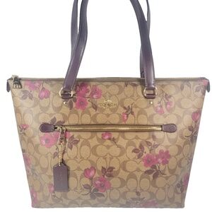 Coach Gallery Tote With Victorian Floral Print Brown & Pink F88876